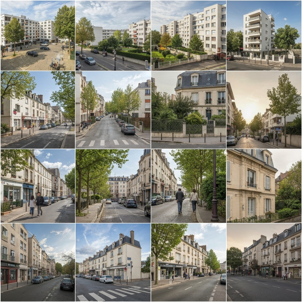 Vue aérienne du quartier du 17ème arrondissement de Paris avec des immeubles résidentiels